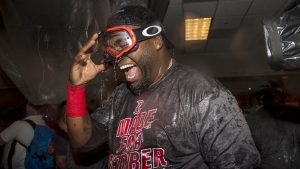 NEW YORK, NY - SEPTEMBER 28: David Ortiz #34 of the Boston Red Sox celebrates after clinching the American League East Division after a game against the New York Yankees on September 28, 2016 at Yankee Stadium in the Bronx borough of New York City. (Photo by Billie Weiss/Boston Red Sox/Getty Images)